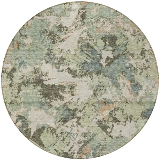 8' Beige Brown And Green Round Floral Washable Indoor Outdoor Area Rug Photo 5