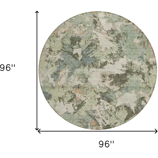 8' Beige Brown And Green Round Floral Washable Indoor Outdoor Area Rug Photo 3