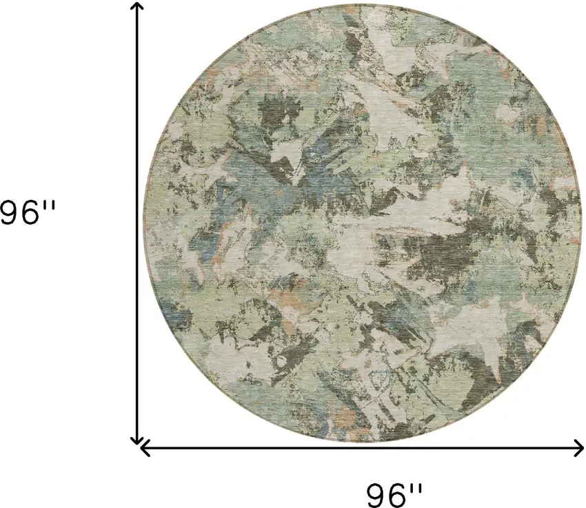 8' Beige Brown And Green Round Floral Washable Indoor Outdoor Area Rug Photo 3