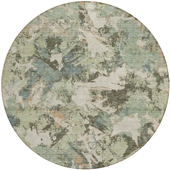 8' Beige Brown And Green Round Floral Washable Indoor Outdoor Area Rug Photo 2