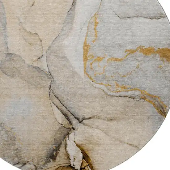 8' Beige Brown And Ivory Abstract Washable Round Rug With UV Protection Photo 3