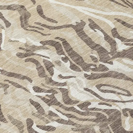 8' Beige Brown And Ivory Round Abstract Washable Indoor Outdoor Area Rug Photo 8