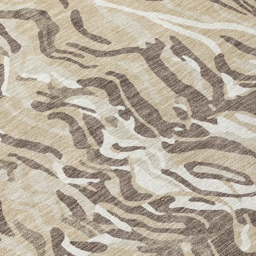8' Beige Brown And Ivory Round Abstract Washable Indoor Outdoor Area Rug Photo 8