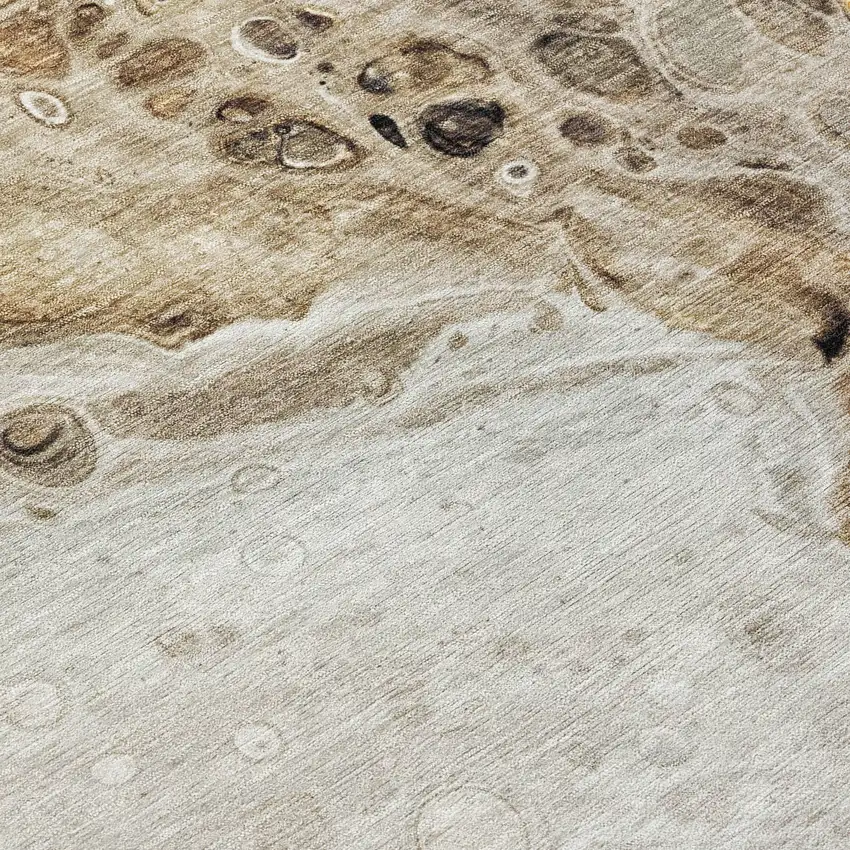 8' Beige Brown And Ivory Round Abstract Washable Indoor Outdoor Area Rug Photo 9