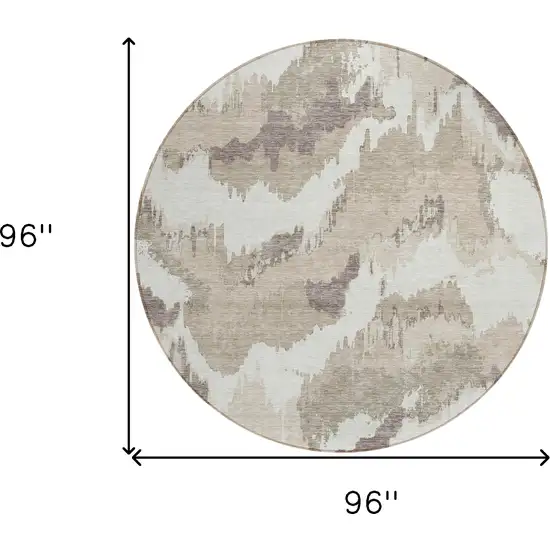 8' Beige Brown And Ivory Round Abstract Washable Indoor Outdoor Area Rug Photo 3