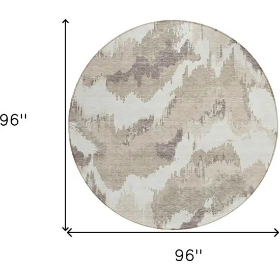 8' Beige Brown And Ivory Round Abstract Washable Indoor Outdoor Area Rug Photo 3