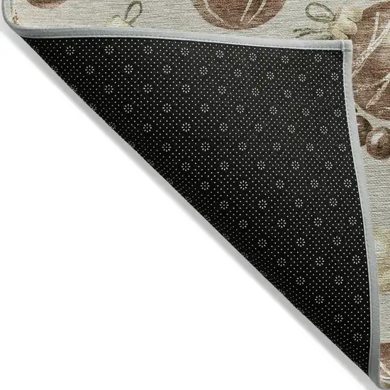 8' Beige Brown And Ivory Round Botanical Leaves Washable Indoor Outdoor Area Rug Photo 9