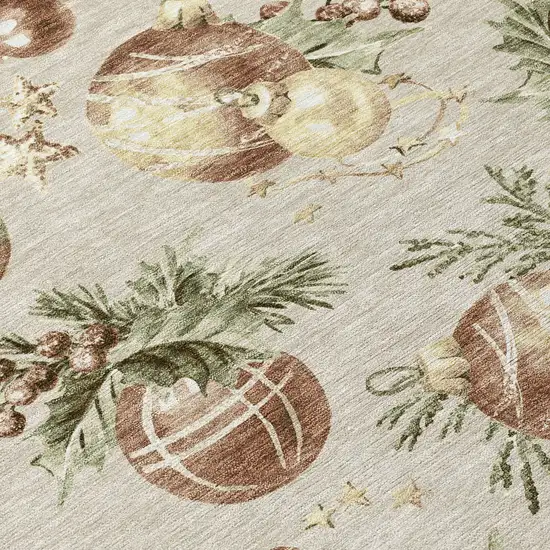 8' Beige Brown And Ivory Round Botanical Leaves Washable Indoor Outdoor Area Rug Photo 7