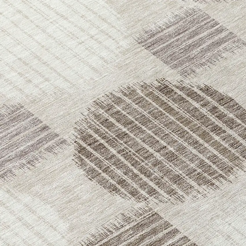8' Beige Brown And Ivory Round Geometric Washable Indoor Outdoor Area Rug Photo 8