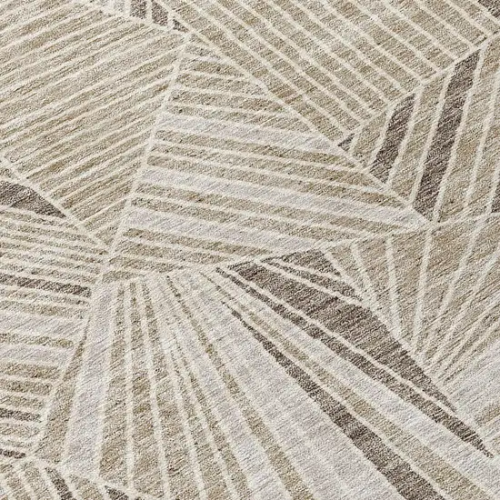 8' Beige Brown And Ivory Round Geometric Washable Indoor Outdoor Area Rug Photo 5