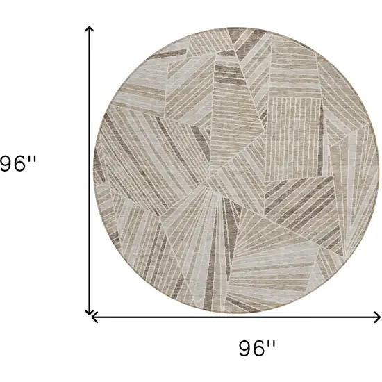 8' Beige Brown And Ivory Round Geometric Washable Indoor Outdoor Area Rug Photo 3
