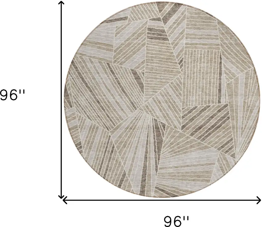 8' Beige Brown And Ivory Round Geometric Washable Indoor Outdoor Area Rug Photo 3