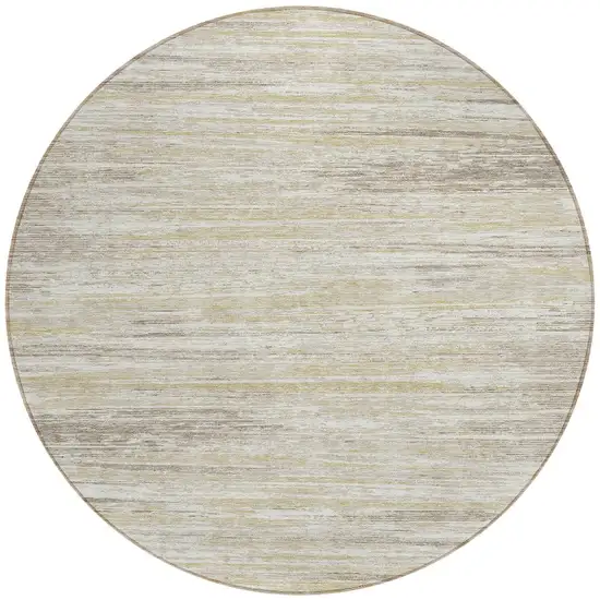 8' Beige Brown And Ivory Round Striped Washable Indoor Outdoor Area Rug Photo 4