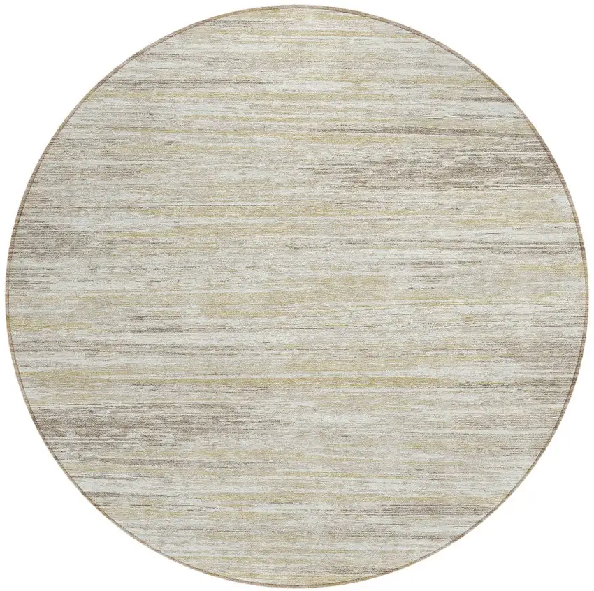8' Beige Brown And Ivory Round Striped Washable Indoor Outdoor Area Rug Photo 4