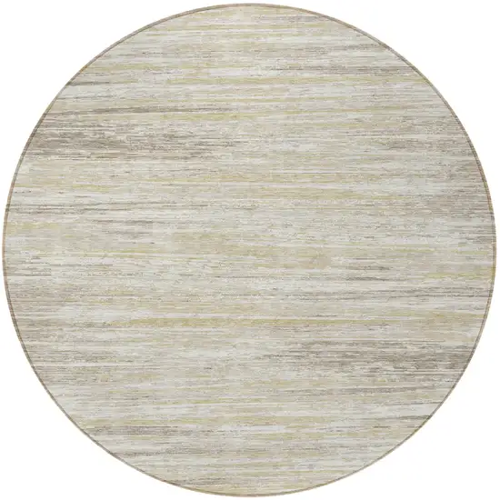 8' Beige Brown And Ivory Round Striped Washable Indoor Outdoor Area Rug Photo 5