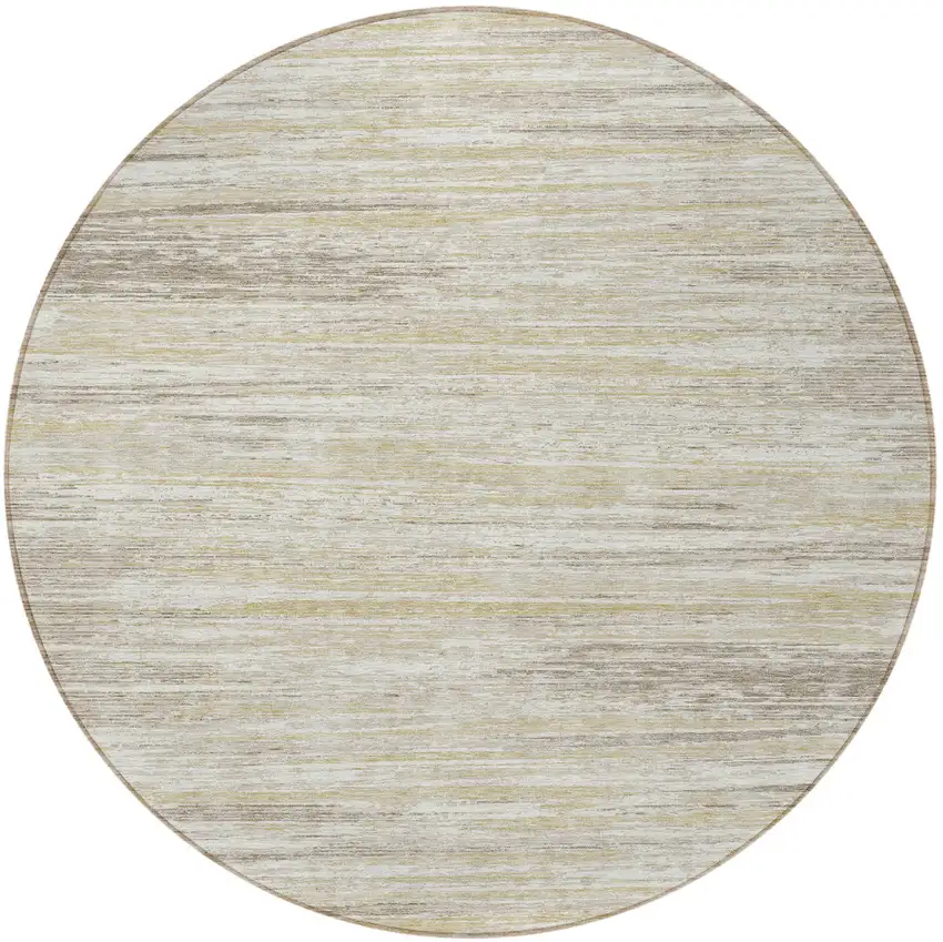 8' Beige Brown And Ivory Round Striped Washable Indoor Outdoor Area Rug Photo 5
