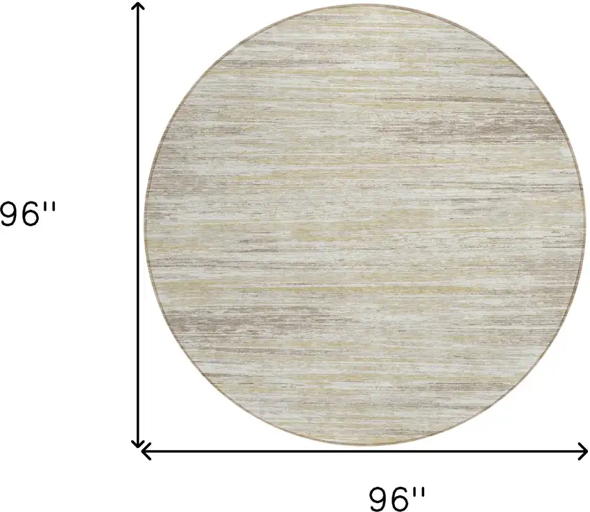 8' Beige Brown And Ivory Round Striped Washable Indoor Outdoor Area Rug Photo 3