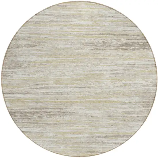 8' Beige Brown And Ivory Round Striped Washable Indoor Outdoor Area Rug Photo 2