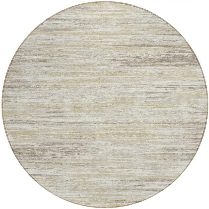 8' Beige Brown And Ivory Round Striped Washable Indoor Outdoor Area Rug Photo 2