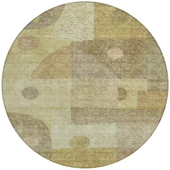 8' Beige Brown And Light Green Round Geometric Washable Indoor Outdoor Area Rug Photo 5