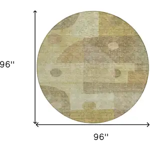 Photo of 8' Beige Brown And Light Green Round Geometric Washable Indoor Outdoor Area Rug