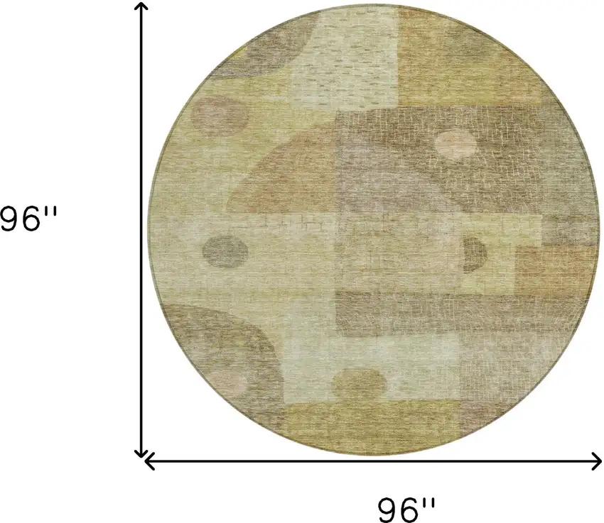 8' Beige Brown And Light Green Round Geometric Washable Indoor Outdoor Area Rug Photo 9