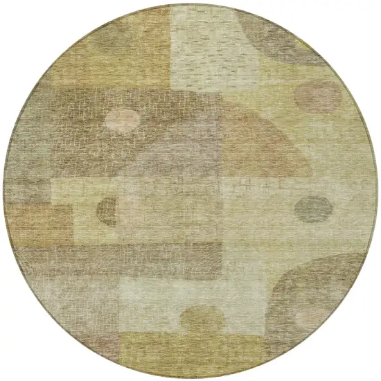 8' Beige Brown And Light Green Round Geometric Washable Indoor Outdoor Area Rug Photo 6