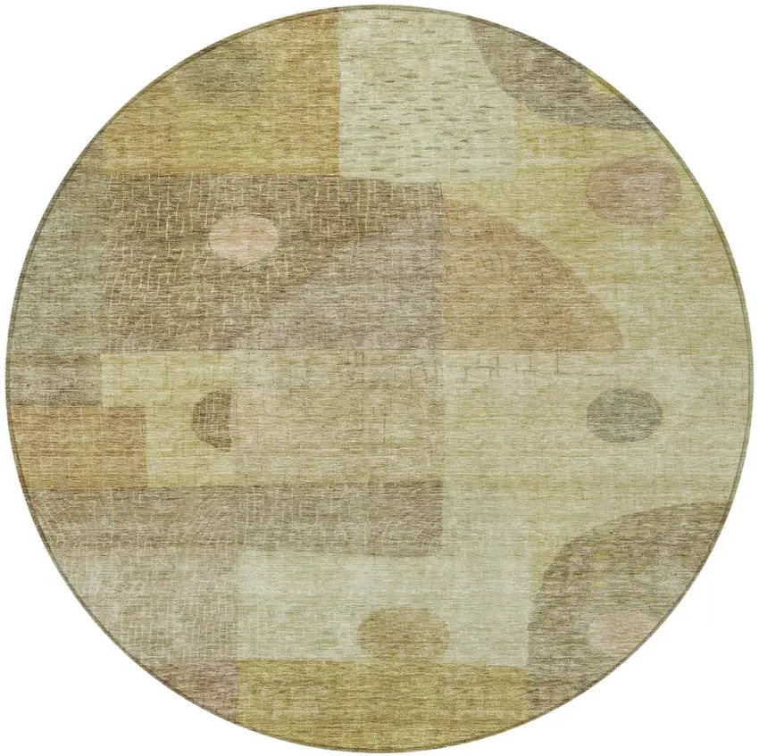 8' Beige Brown And Light Green Round Geometric Washable Indoor Outdoor Area Rug Photo 6