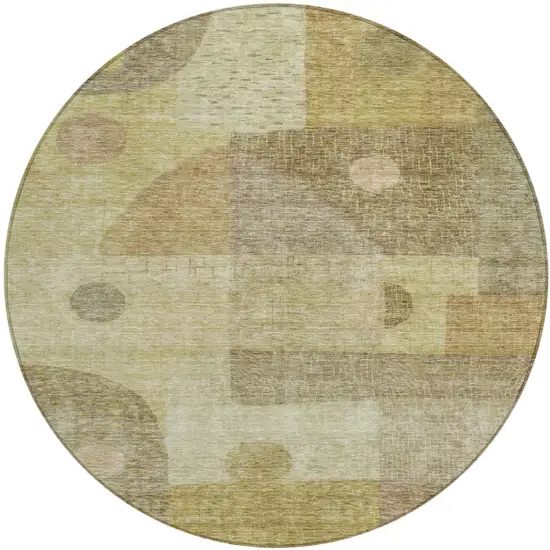 8' Beige Brown And Light Green Round Geometric Washable Indoor Outdoor Area Rug Photo 2