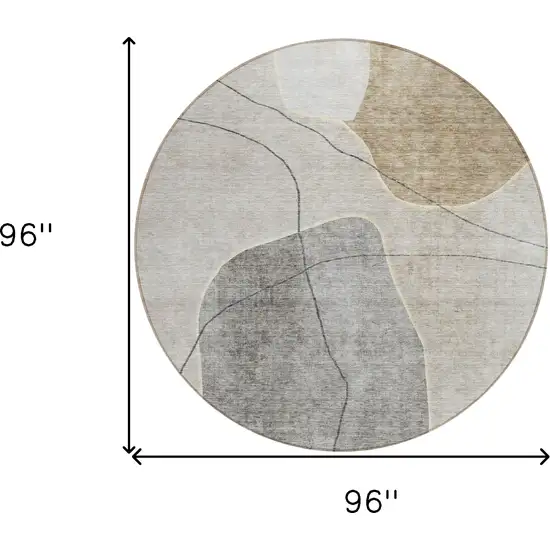 8' Beige Brown And Taupe Round Abstract Washable Indoor Outdoor Area Rug Photo 3