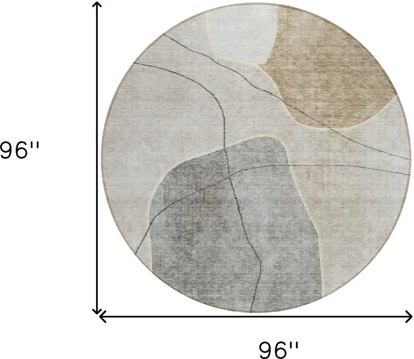 8' Beige Brown And Taupe Round Abstract Washable Indoor Outdoor Area Rug Photo 3