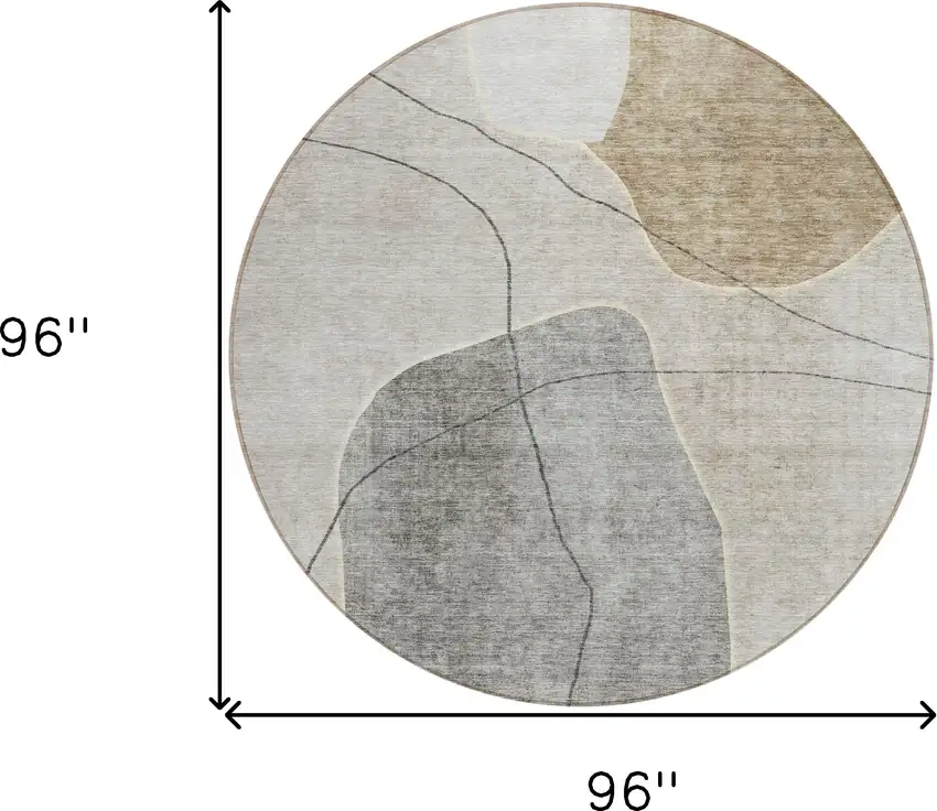 8' Beige Brown And Taupe Round Abstract Washable Indoor Outdoor Area Rug Photo 3