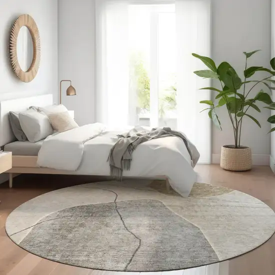 8' Beige Brown And Taupe Round Abstract Washable Indoor Outdoor Area Rug Photo 8