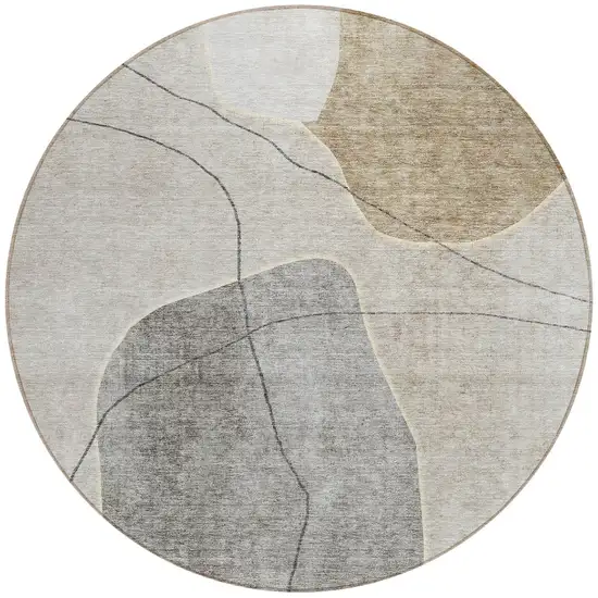 8' Beige Brown And Taupe Round Abstract Washable Indoor Outdoor Area Rug Photo 6