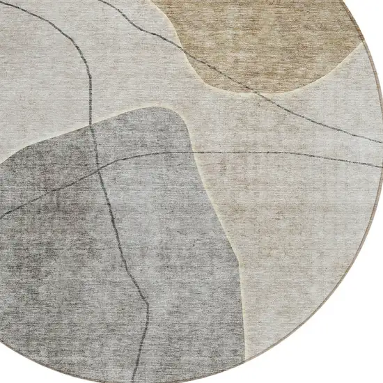 8' Beige Brown And Taupe Round Abstract Washable Indoor Outdoor Area Rug Photo 5