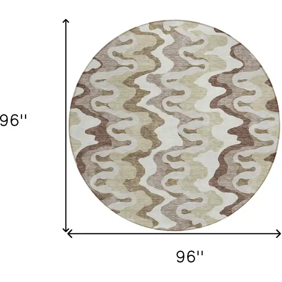 8' Beige Brown And Taupe Round Abstract Washable Indoor Outdoor Area Rug Photo 7