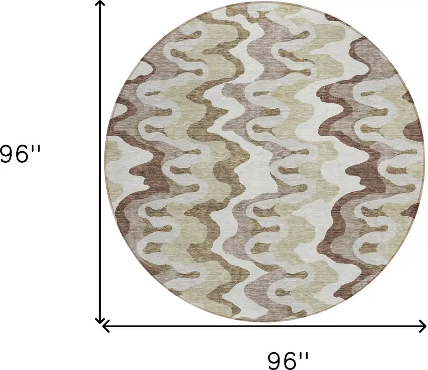 8' Beige Brown And Taupe Round Abstract Washable Indoor Outdoor Area Rug Photo 7