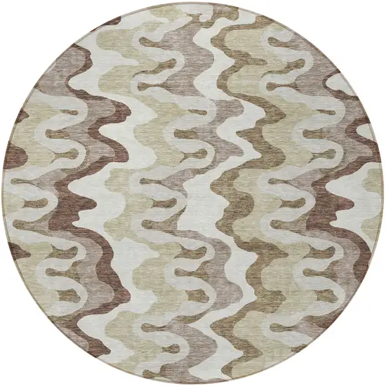 8' Beige Brown And Taupe Round Abstract Washable Indoor Outdoor Area Rug Photo 4