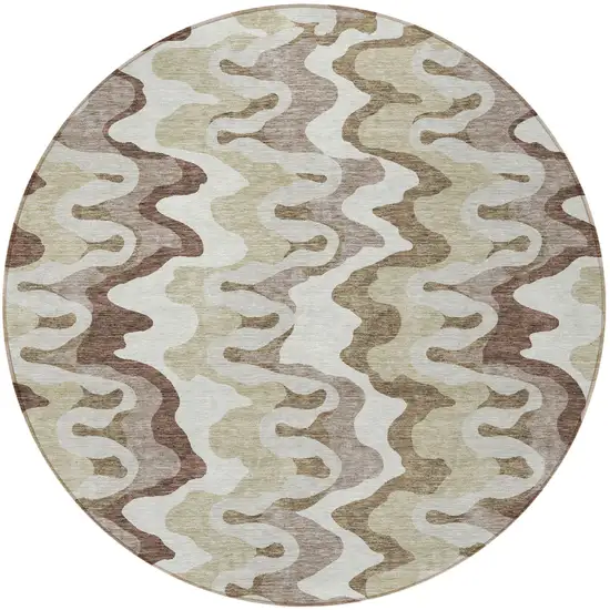 8' Beige Brown And Taupe Round Abstract Washable Indoor Outdoor Area Rug Photo 4