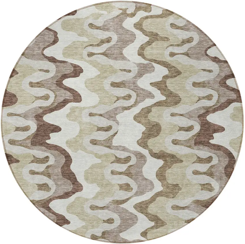 8' Beige Brown And Taupe Round Abstract Washable Indoor Outdoor Area Rug Photo 4