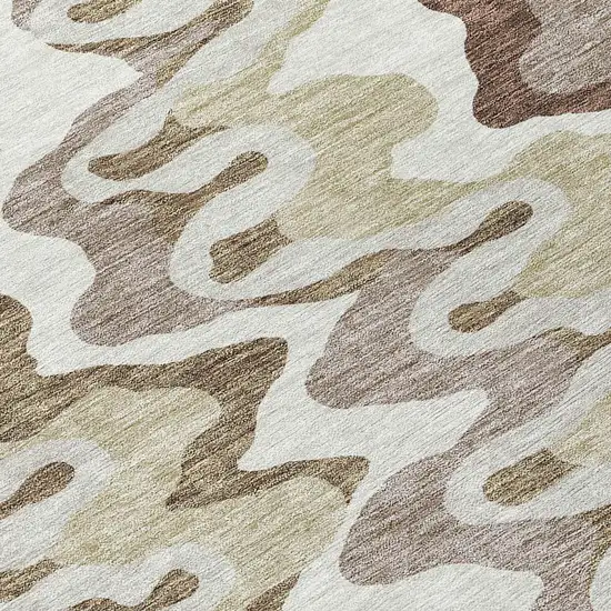 8' Beige Brown And Taupe Round Abstract Washable Indoor Outdoor Area Rug Photo 8