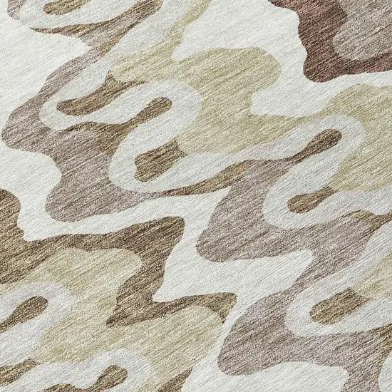 8' Beige Brown And Taupe Round Abstract Washable Indoor Outdoor Area Rug Photo 8