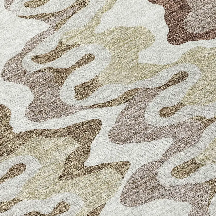 8' Beige Brown And Taupe Round Abstract Washable Indoor Outdoor Area Rug Photo 8