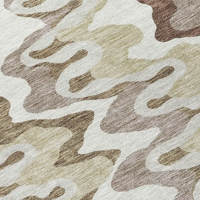 8' Beige Brown And Taupe Round Abstract Washable Indoor Outdoor Area Rug Photo 8