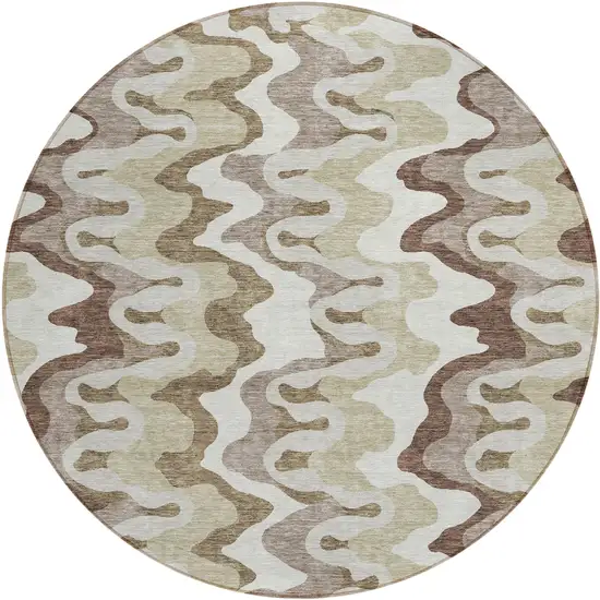 8' Beige Brown And Taupe Round Abstract Washable Indoor Outdoor Area Rug Photo 1