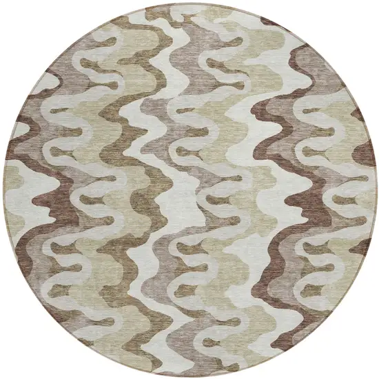 8' Beige Brown And Taupe Round Abstract Washable Indoor Outdoor Area Rug Photo 1