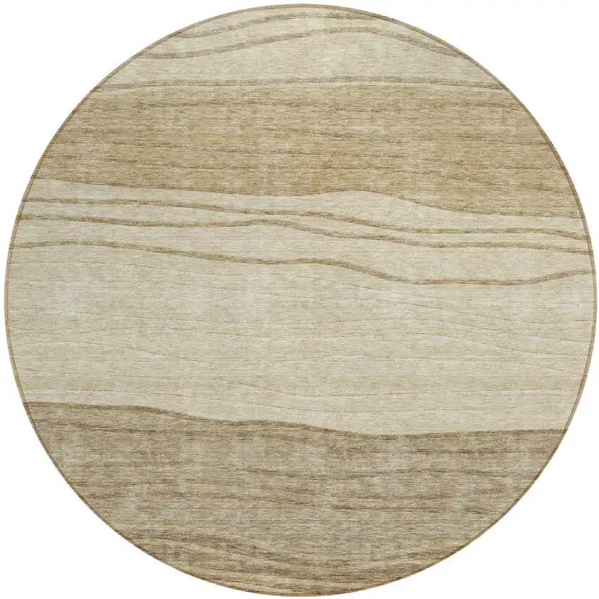 8' Beige Brown And Taupe Round Striped Washable Indoor Outdoor Area Rug Photo 1