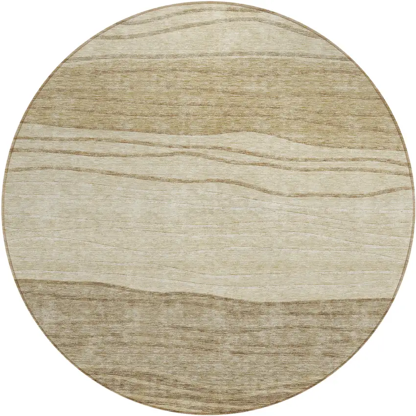 8' Beige Brown And Taupe Round Striped Washable Indoor Outdoor Area Rug Photo 1