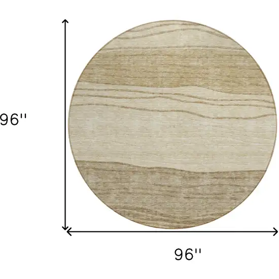 8' Beige Brown And Taupe Round Striped Washable Indoor Outdoor Area Rug Photo 8