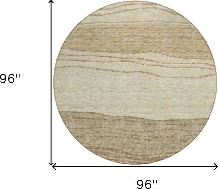 8' Beige Brown And Taupe Round Striped Washable Indoor Outdoor Area Rug Photo 8